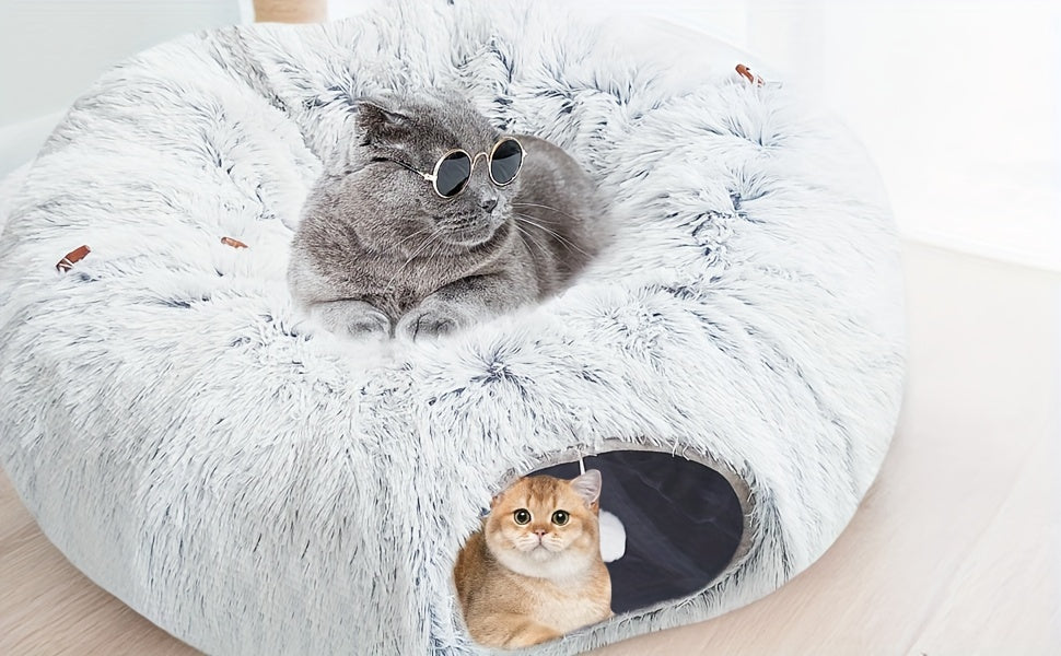 1pc FunTrip Cat Tunnel Bed Plush Hides Cat Channel Donut Circle Shape with Cat Cave for Indoor Cats And Rabbits