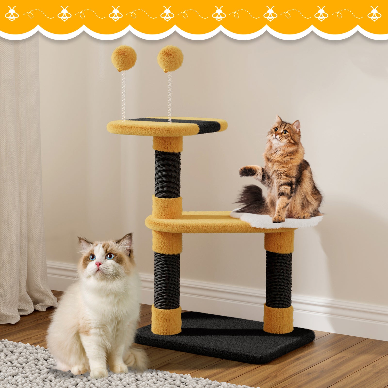 Dogat Bee - Themed Cat Tree with Scratching Posts, Interactive Kitten Furniture for Indoor Cats - Durable, Space - Saving & Easy to Assemble