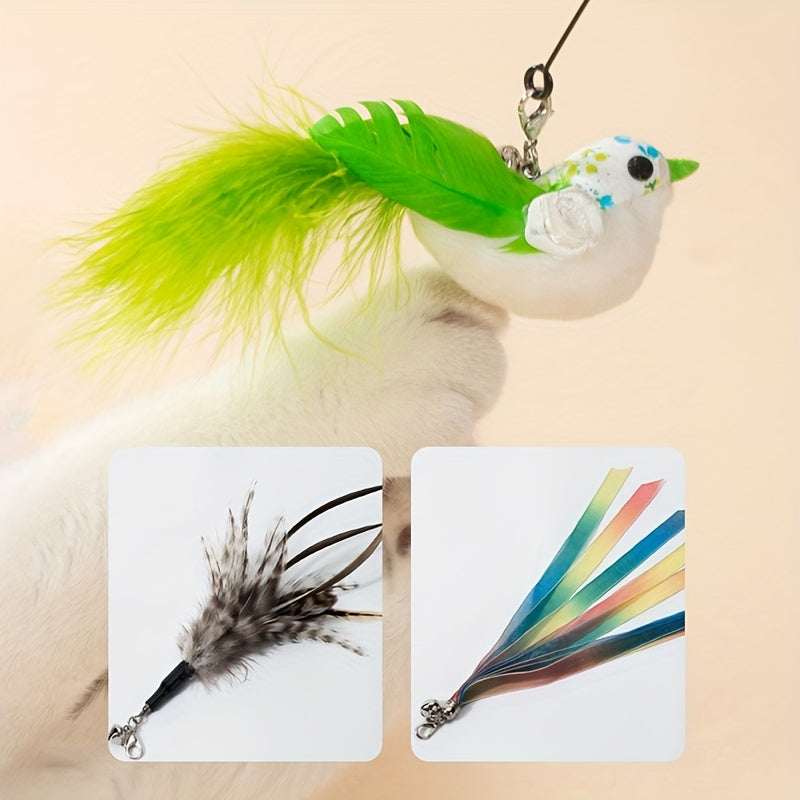 1pc Feather Decor Cat Wire Teaser Stick With Suction Cup For Cat Interactive Supply