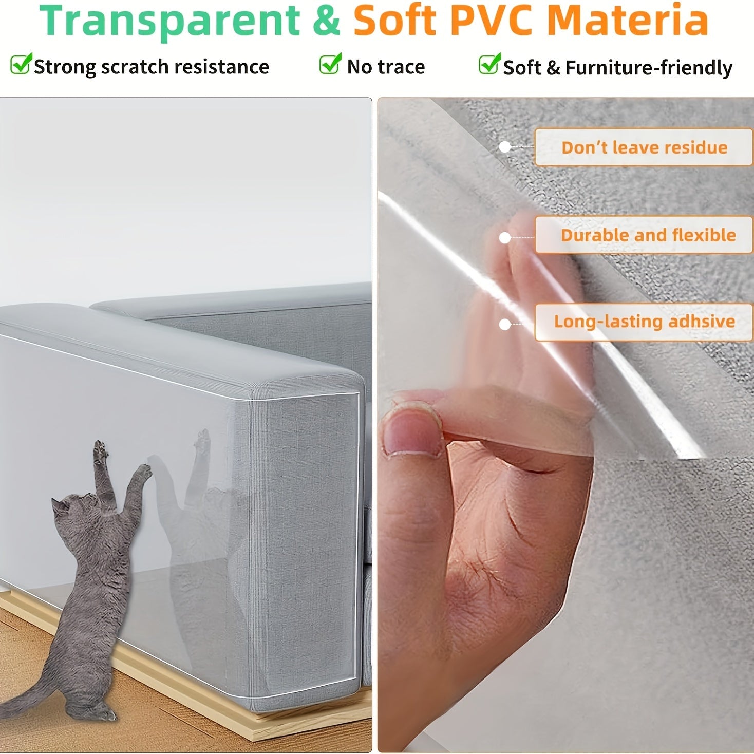 1 Roll of Premium Cat Training Tape - Durable Furniture Protector, Scratch Guard for Couch, Door, and Cat Furniture - Easy to Use, Removable, and Reusable Adhesive