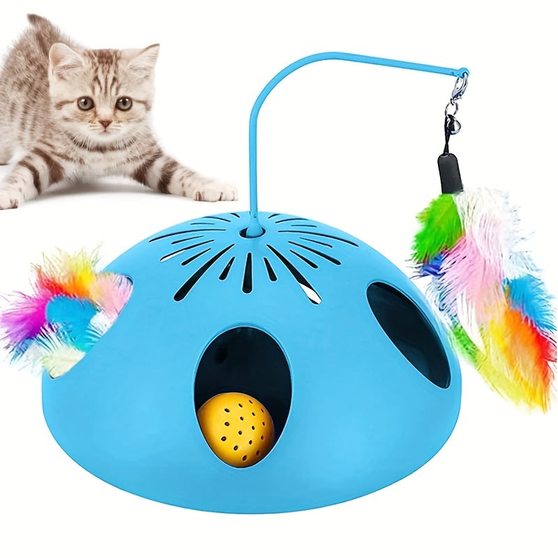 Cat Toys 3-in-1 Automatic Kitten Toys, 2 Speed Modes Electronic Cat Toys, Interactive Cat Toys For Indoor Cats With Feather And Bell Ball, Cat Toys Cat Hunting Toy For Pet Fun Exercise