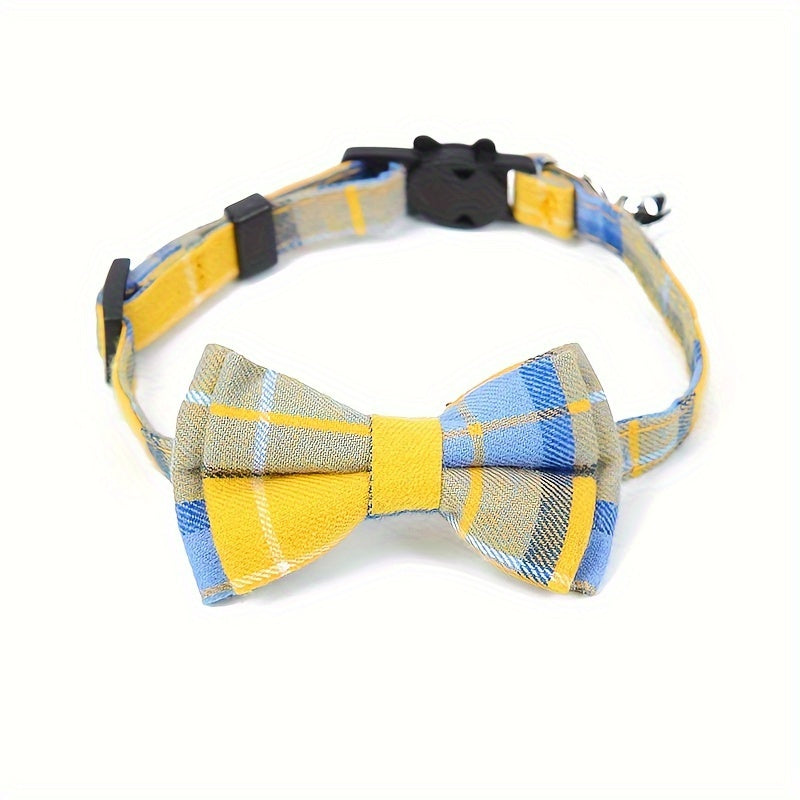 Cute Plaid Pattern Cat Collars With Bow Tie, Adjustable Comfortable Collar For Cats Pets Supplies