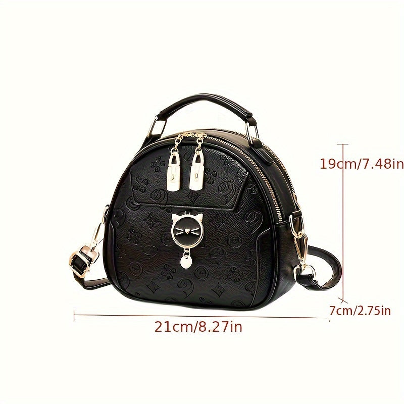 Small Geometric Embossed Crossbody Cat Dome Shoulder Purse - Color Contrast, Cute, Stylish, and Spacious Handbag for Women - Perfect for Daily Use, Travel, and Outdoor Activities