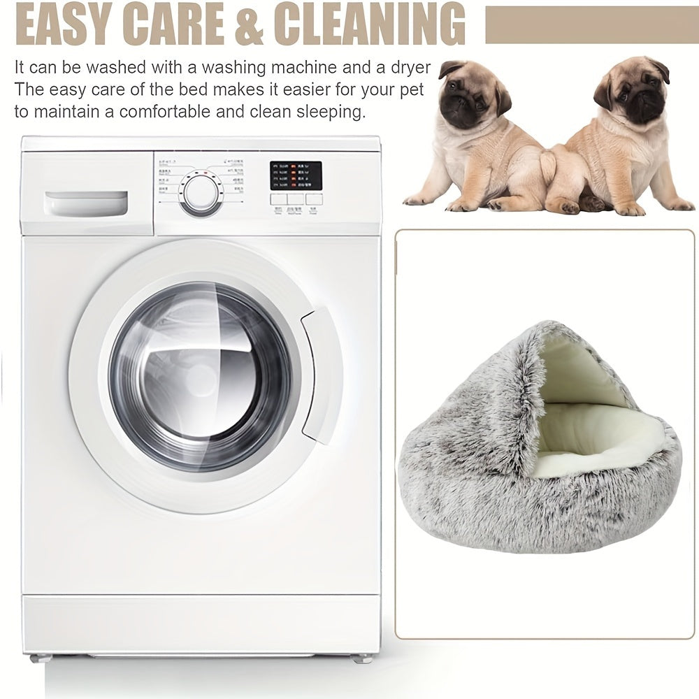 1pc Luxury Round Plush Hooded Pet Bed - Ultra-Soft & Cozy, Calming Anti-Anxiety Nest for Cats & Small Dogs - Perfect Indoor Haven for Restful Sleep