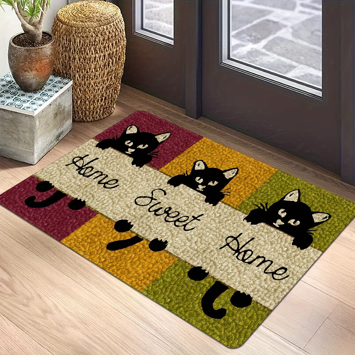 Charming Cat-Themed Door Mat 1pc - Non-Slip, Hand-Washable Rug - Perfect for Bedroom, Office, & Home Entryway Decor