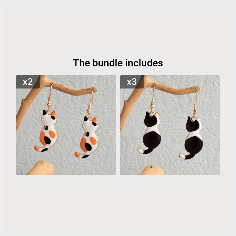 Cute Enamel Cat Design Dangle Earrings Cartoon Style Zinc Alloy Jewelry Adorable Gift For Women   Daily Casual