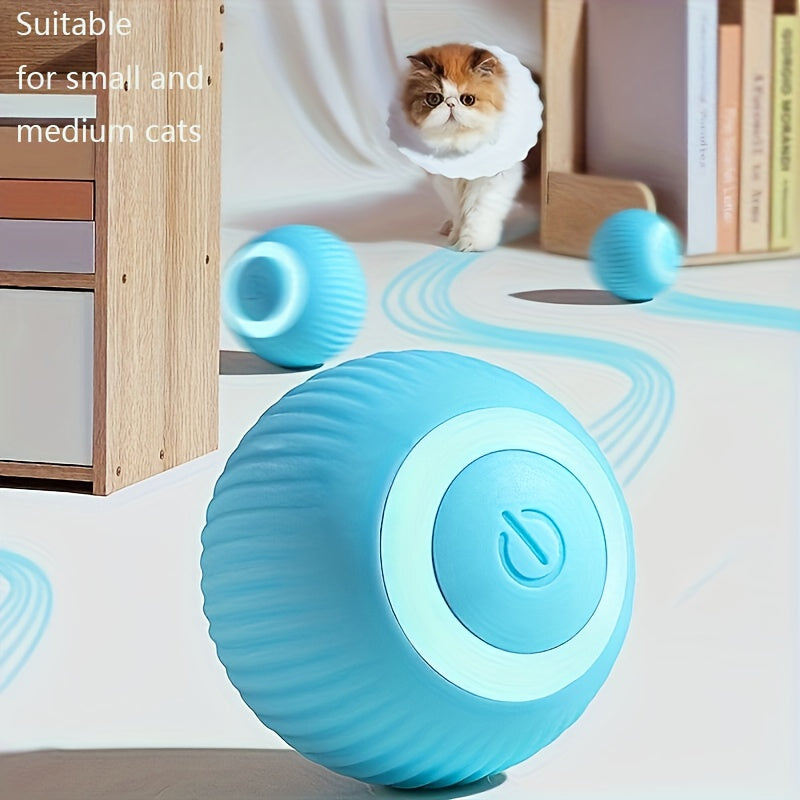 MIAOQUANJI Automatic Rolling Ball Toy for Cats - USB Rechargeable Interactive Play Ball with Motion-Activated Glow-in-the-Dark Feature, Durable Silicone, Safe for All Breeds & Sizes, Blue, Cat Ball Toy
