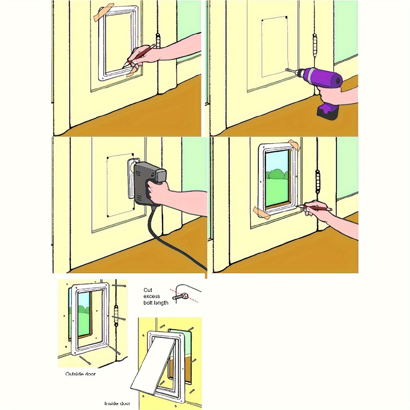 4 Way Locking Cat Door - Weatherproof, Acrylic Pet Flap for Cats and Small Dogs - Suitable for Door, Wall, and Window Installation with Easy Locking System