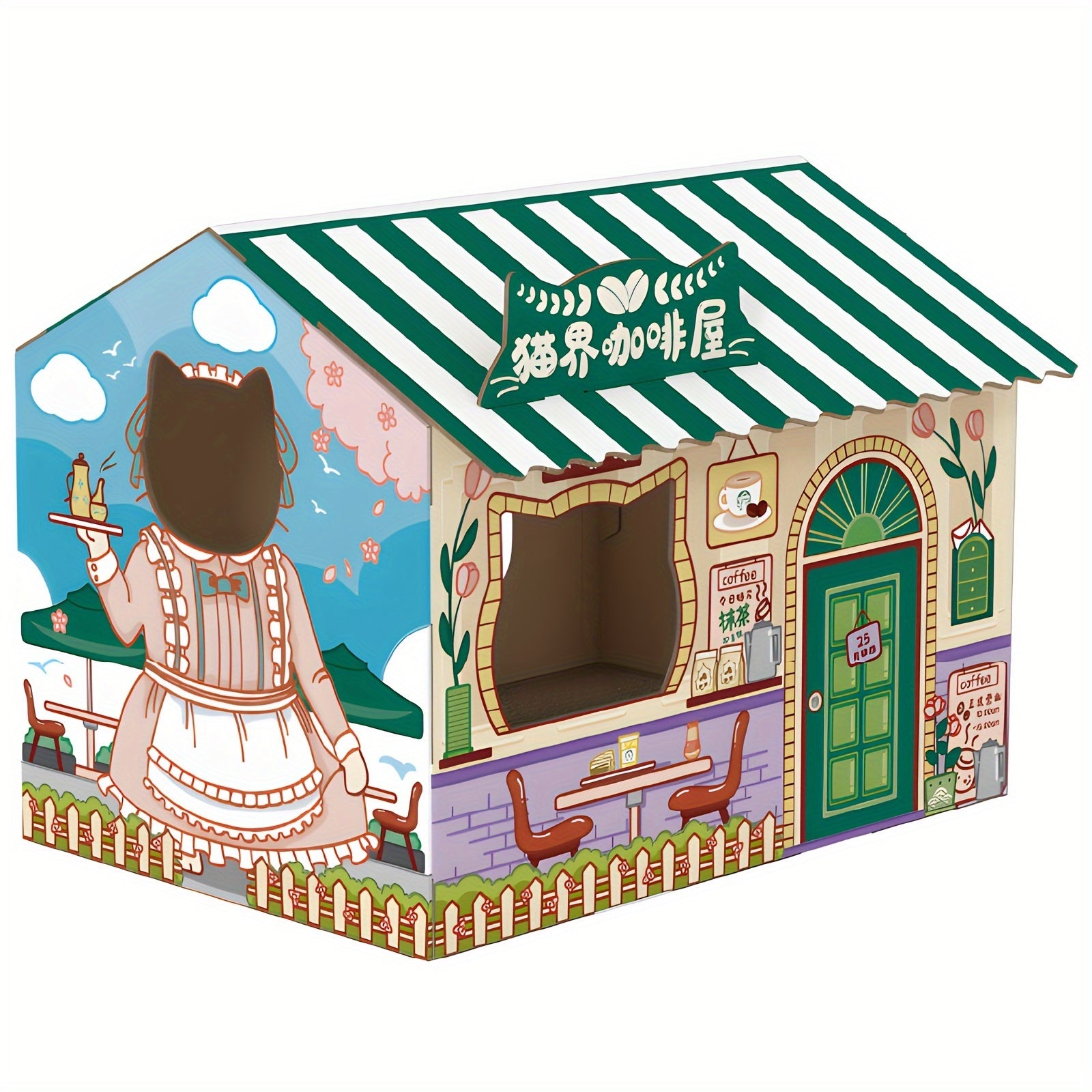 Cardboard Cat House with Scratcher, Cat Beds for Indoor Cats, Cat Play House, Large Cat Furniture Condo Cave Tent, Cat Scratch Toy for Cat, Bunny Small Animals