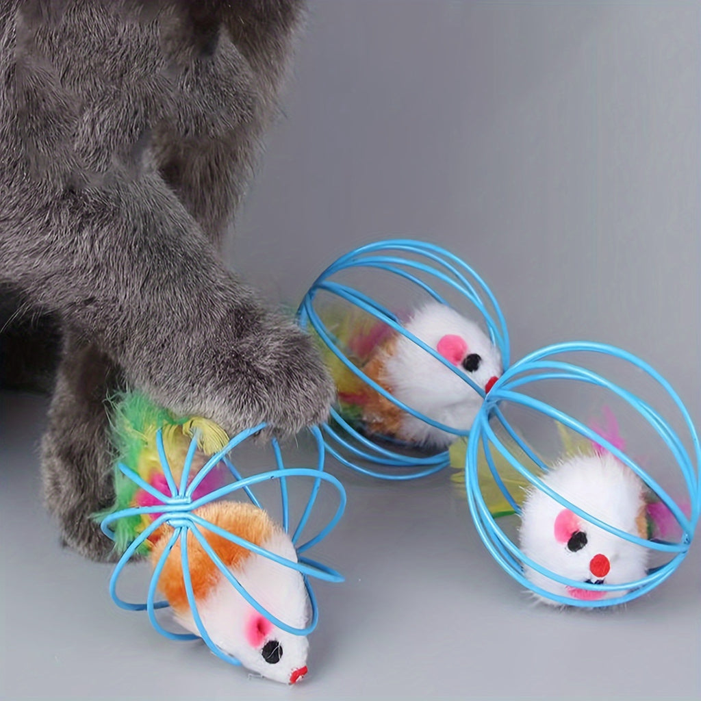 Ite-Resistant Cat Teaser Toy Cage Mouse Toy, Colorful Artificial Cat Toys, Kitten Indoor Play Toy