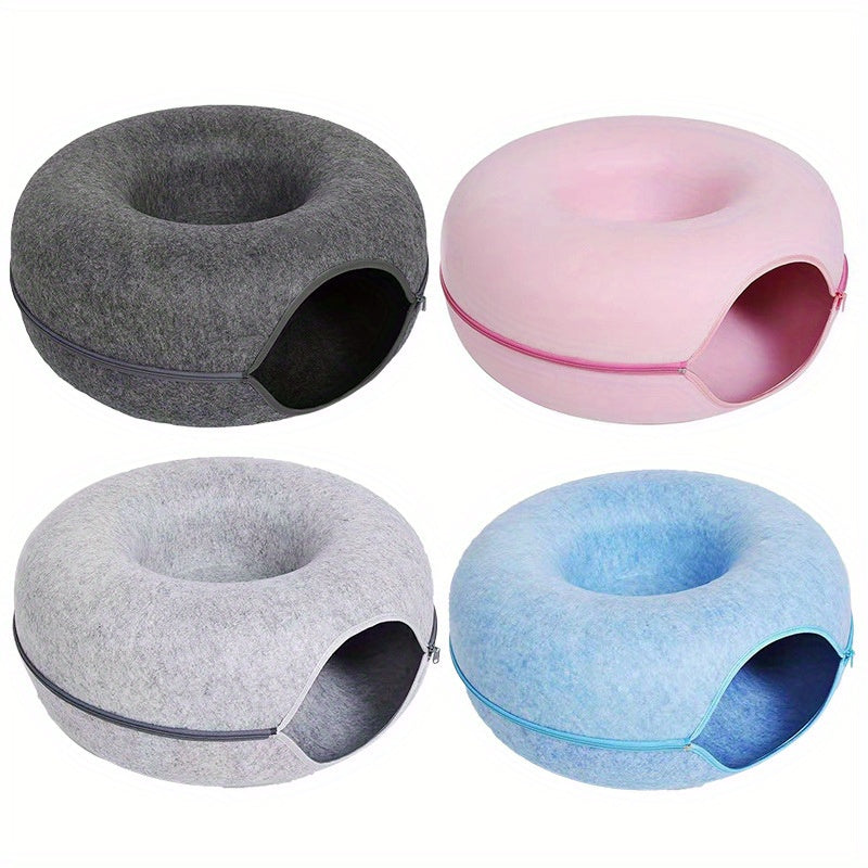 Cat Cave for Multiple Cats & Large Cats, Cat Caves for Indoor Cats, Cat Tunnel Bed, Scratch Detachable & Washable Large Donut Cat Bed