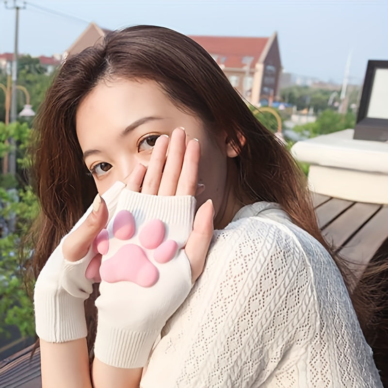 3D Three-dimensional Plush Knitted Fingerless Cat Claw Gloves for Party Dress Up Decoration Female