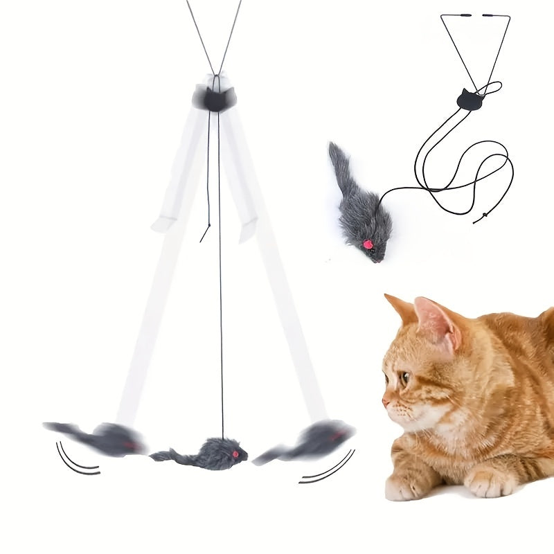 1pc Adjustable Hanging Cat Teaser Toy With Plush Material, Door Frame Clamp, Interactive Play Exercise For Kittens, Indoor Cats Entertainment Accessory, Antiskid Rubber Ends