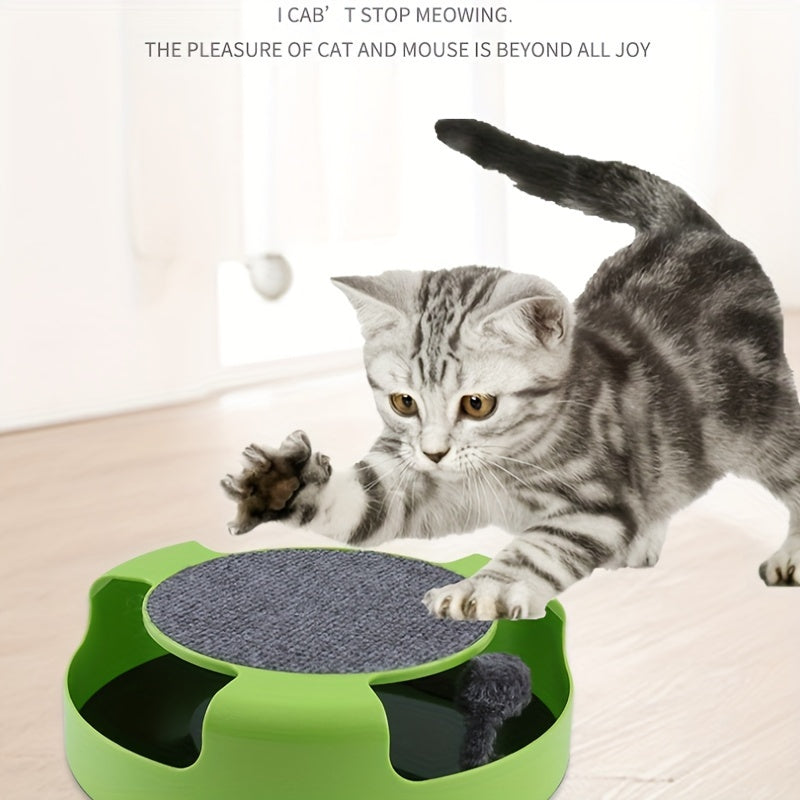 Interactive Cat Toy With Spinning Mouse And Scratching Pad, Durable Plastic Round Play Turntable, Pet Entertainment And Exercise Accessory