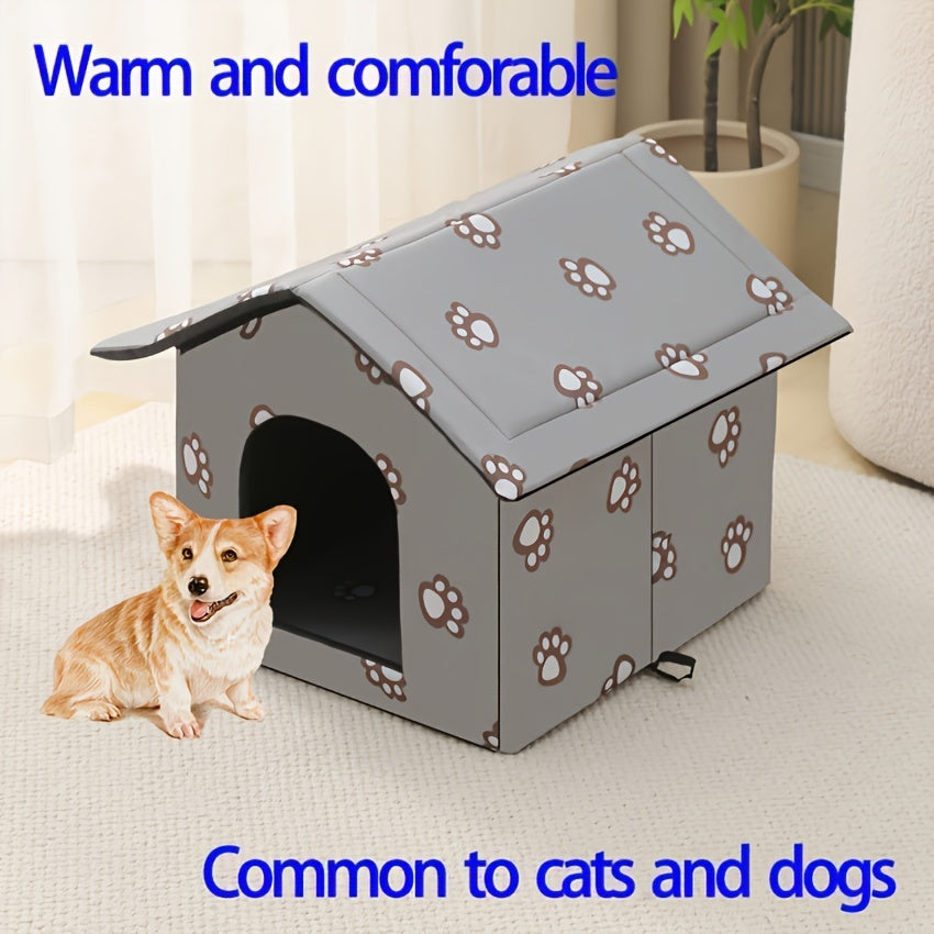 Weatherproof Outdoor Pet House - Cozy Cat Cage & Dog Kennel - Insulated Winter Shelter with Removable Mat & Double Doors - Perfect Villa Cage for Feral Cats and Small Dogs
