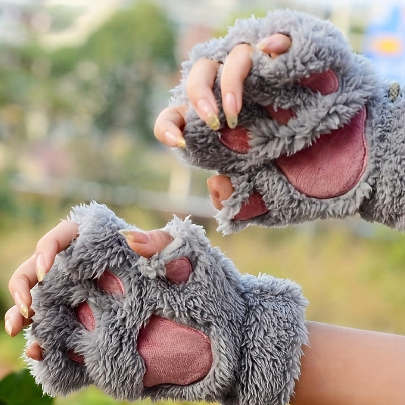 1 Pair of Adorable Kitten Claw Gloves - Soft, Thermal, Plush Knit Fabric - Perfect Cozy Christmas Gift for Friends and Family