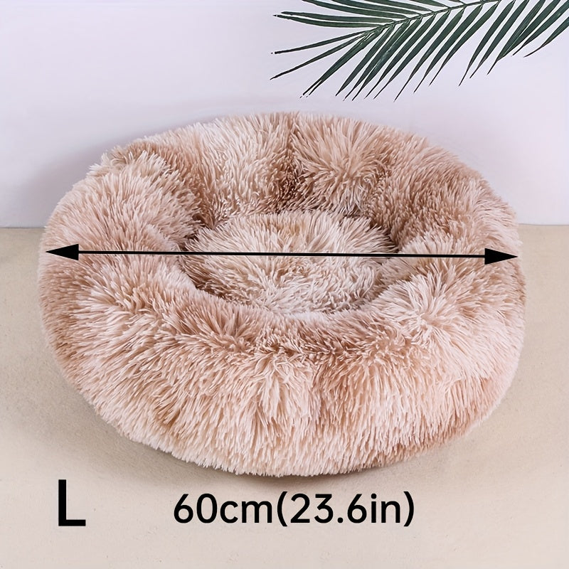1pc Round Plush Gradient Color Calming Cat Bed, Machine Washable, Four Seasons Warm Comfortable Soft Nest, Suitable for Small and Medium Dogs and Cats, Pet Bed