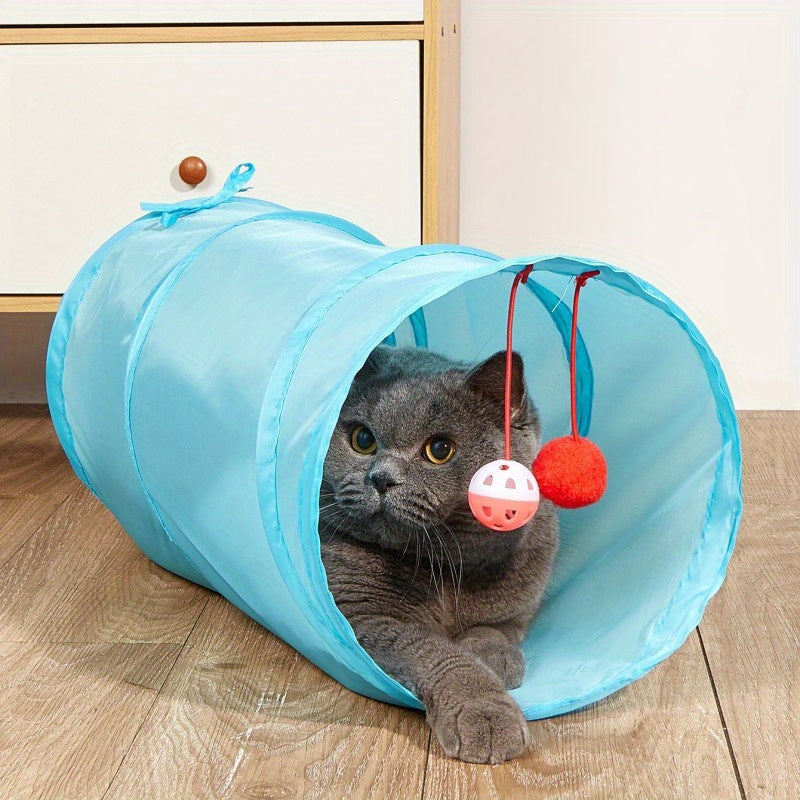 Collapsible Cat Tunnel with Bell Toy for Indoor Cats - Fun and Interactive Pet Play Tube