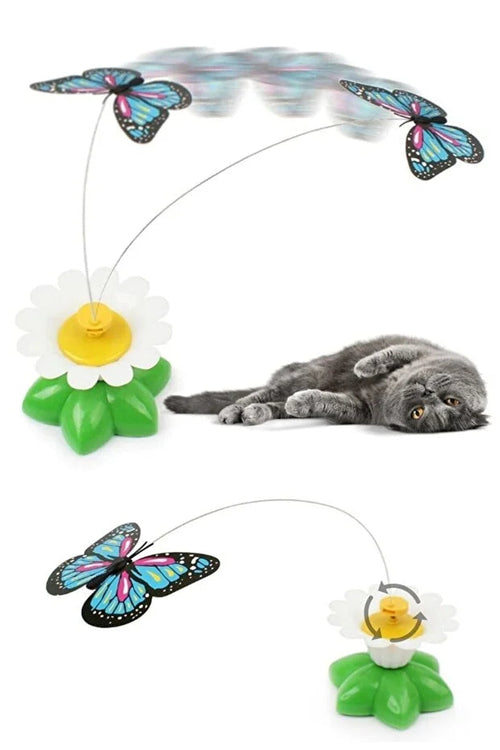 Interactive Rotating Butterfly Cat Toy Battery Operated Moving Cat